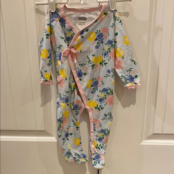 Floral Baby Onesie with Pink Trim - Picture 1 of 6